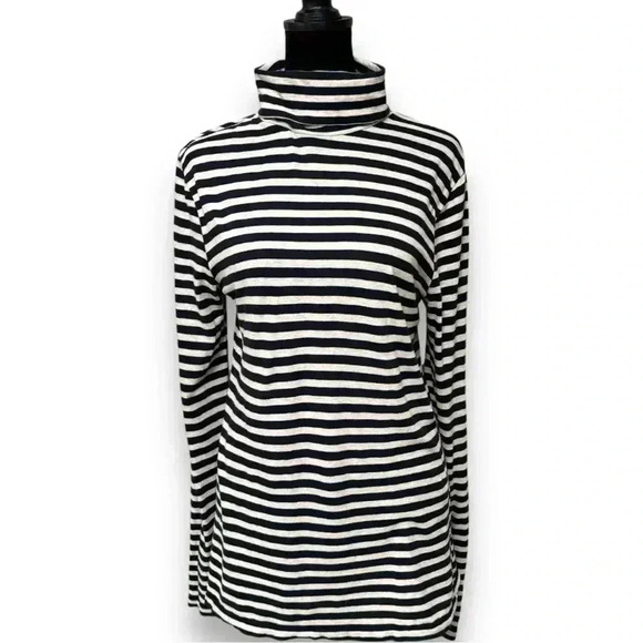 J. Crew Printed tissue turtleneck Women’s large Black/ivory Striped 100% cotton - Picture 7 of 16